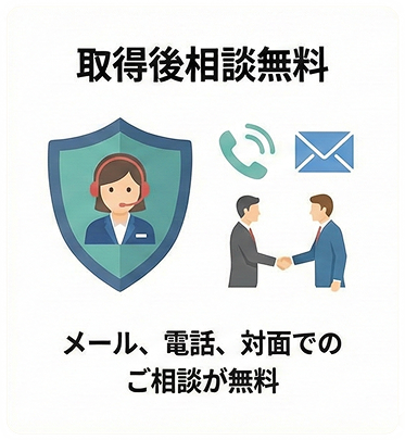 取得ご相談無料。メール、電話、対面でのご相談が無料